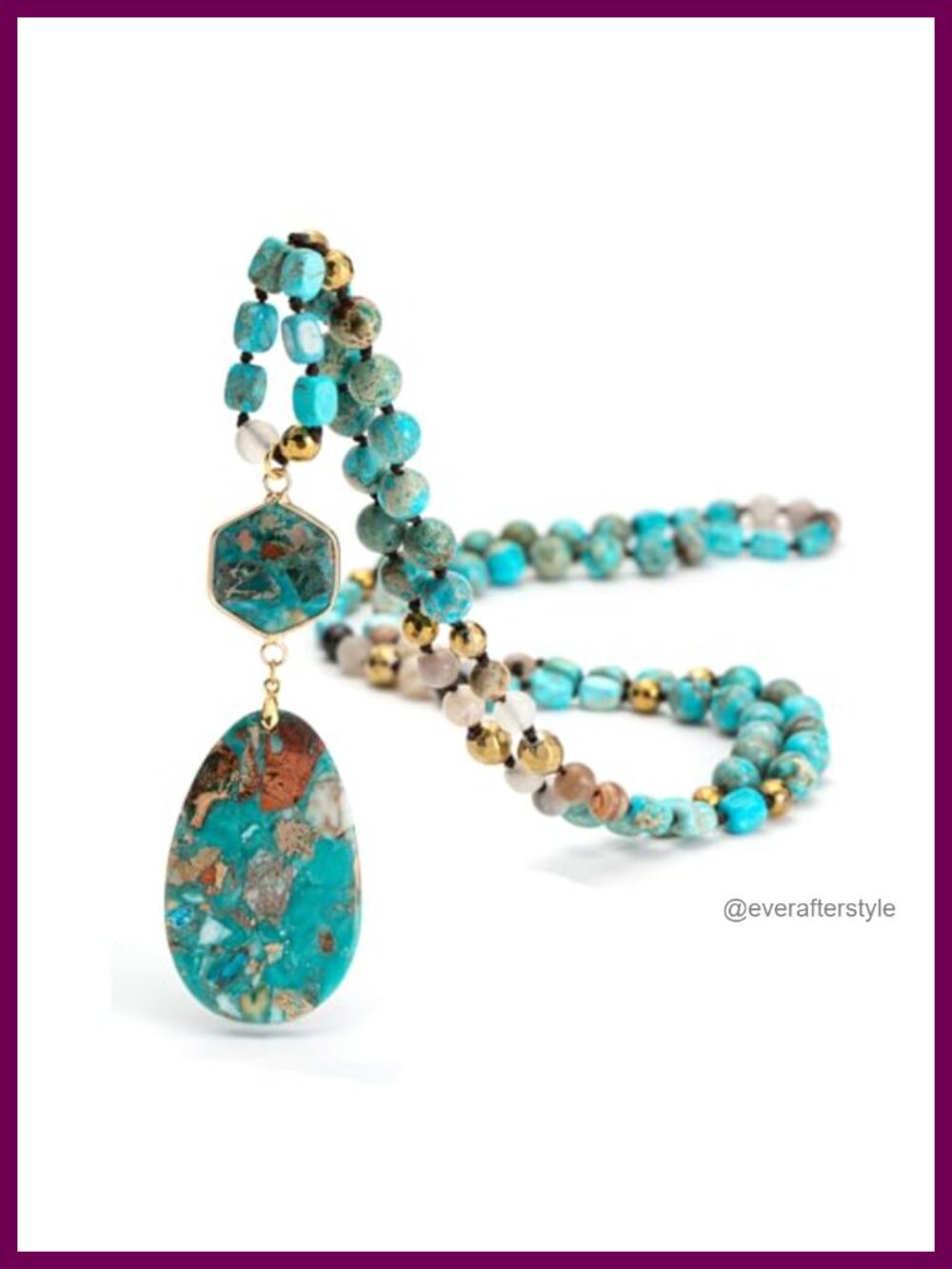 Handmade Boho Turquoise Beaded Necklace 36.8 Inch Long Pendant Jewelry